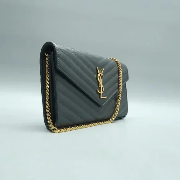 SAINT LAURENT Envelope Grey Leather Shoulder Bag 1108-011625 - Picture 3 of 12